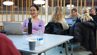 Studenter grupparbetar i MIT-huset