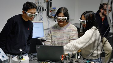 From left to right: Haifeng Lin, Lakshmi Das, Hinduja Bhuvanendran, Nicolò Maccaferri