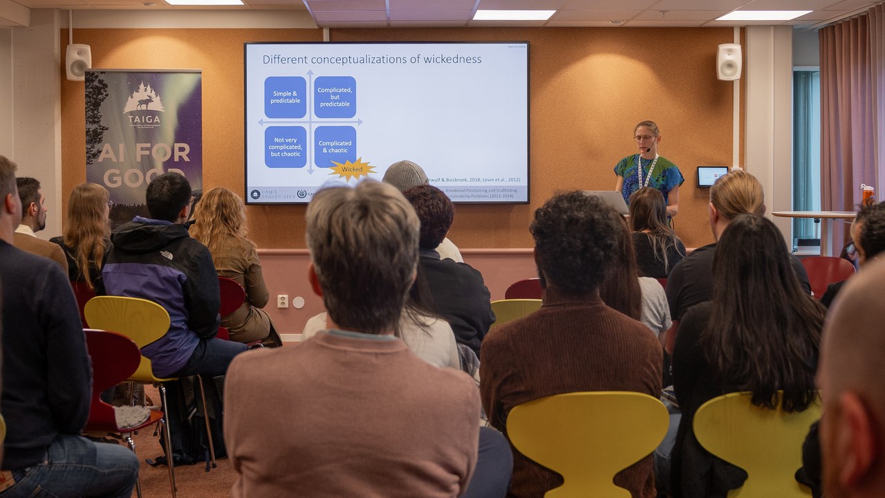 Researcher presenting in front of audience