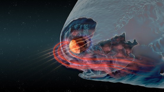 Illustration av hur planeten Mars samverkar med solvinden