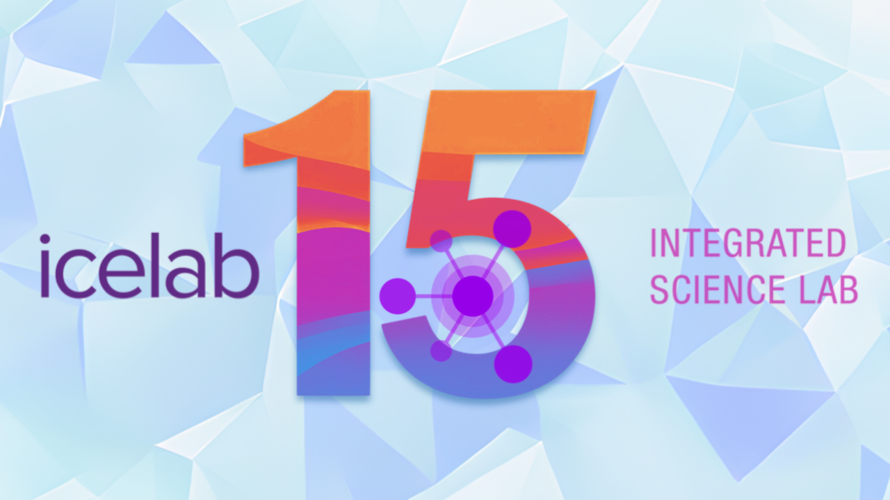 The logo for icelab is displayed on a blue background