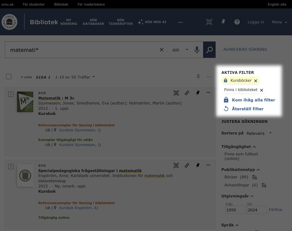 Hur filtrering fungerar i bibliotekets söktjänst