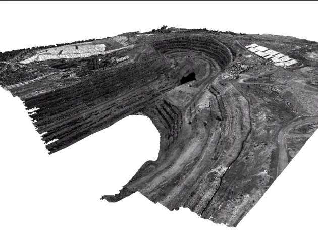 cut-out of mining site, black and white photo by former student Viktor Lindström