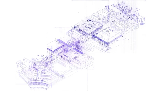 Studio 3 Collective drawing of Vasagatan in Umeå. The city as a laboratory : Fall term 2023. 