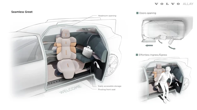 Allay is an adaptable car interior for people with chronic pain, offering intuitive features for comfort and ease, inspired by the TWA terminal at JFK airport.