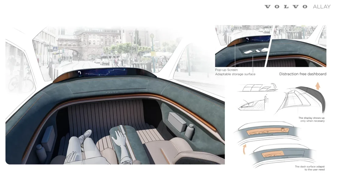 Allay is an adaptable car interior for people with chronic pain, offering intuitive features for comfort and ease, inspired by the TWA terminal at JFK airport.