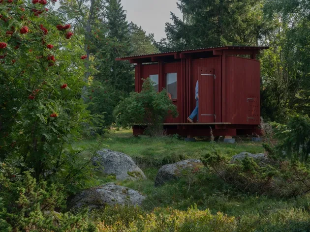 studentprojekt, bastu röd i naturmiljö