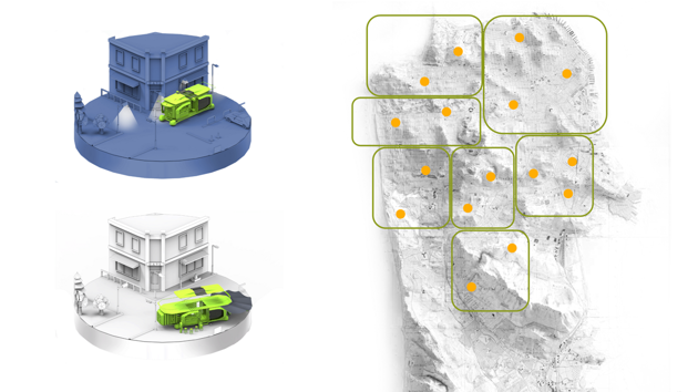 The hub moves during the night to different hotspots in the city where it parks, unfolds and spends the following day providing its services to the community.