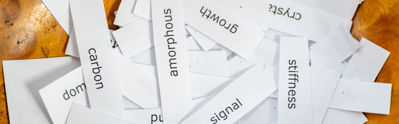 Picture of keywords written on small pieces of paper