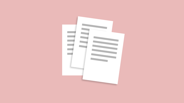 Three documents on a pink background.