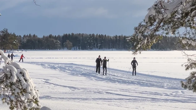 Skidåkare på Nydalasjön vintertid.