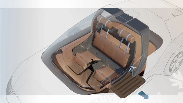 To create a feeling of levitation, Hyundai Gon features a new interior architecture where the seat is hanging from the roof of the vehicle.