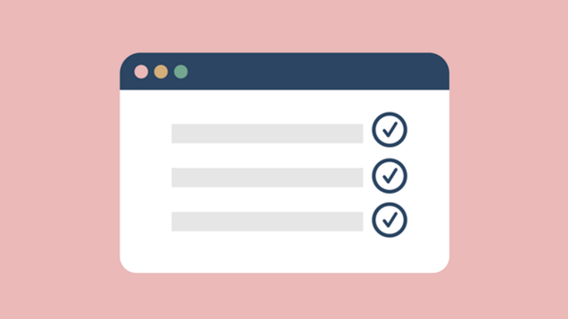 Web browser illustration with three check boxes.